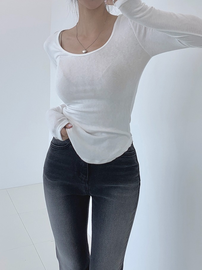 [ 핏강추/꾸안꾸 ] 리린 딥유넥 굴림 긴팔 티셔츠